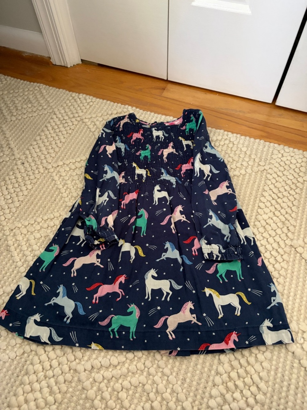 Mini Boden Navy Unicorn Print Long Sleeve Dress
